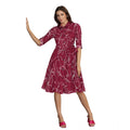 HD Women's Ruby Cotton Printed Shirt Collar 3-4th Sleeve Dress (Maroon)