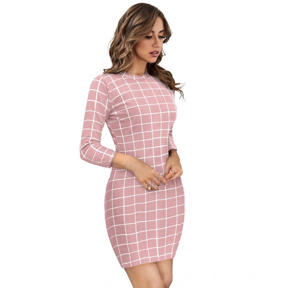 HD Women's Polyester Solid High Neck Full Sleeve Dress (Peach)