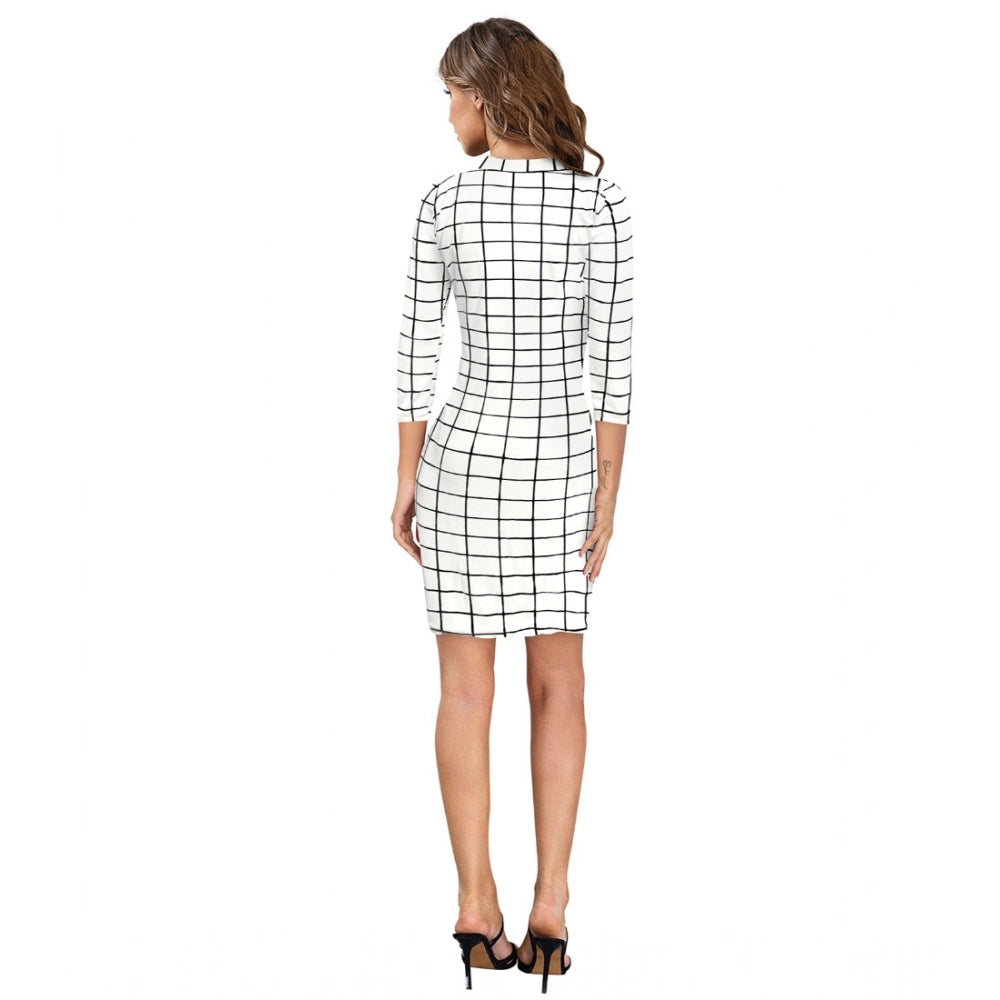 HD Women's Polyester Solid High Neck Full Sleeve Dress (White)