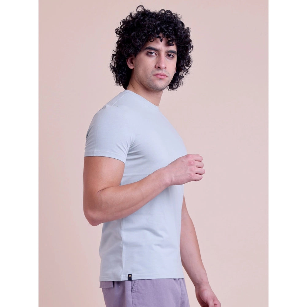 HamariDookan Men's Casual Cotton Solid Half Sleeve Round Neck T-Shirt (Grey)