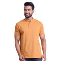 HamariDookan Men's Casual Cotton Solid Half Sleeve Mandarin Collar T-Shirt (Brown)