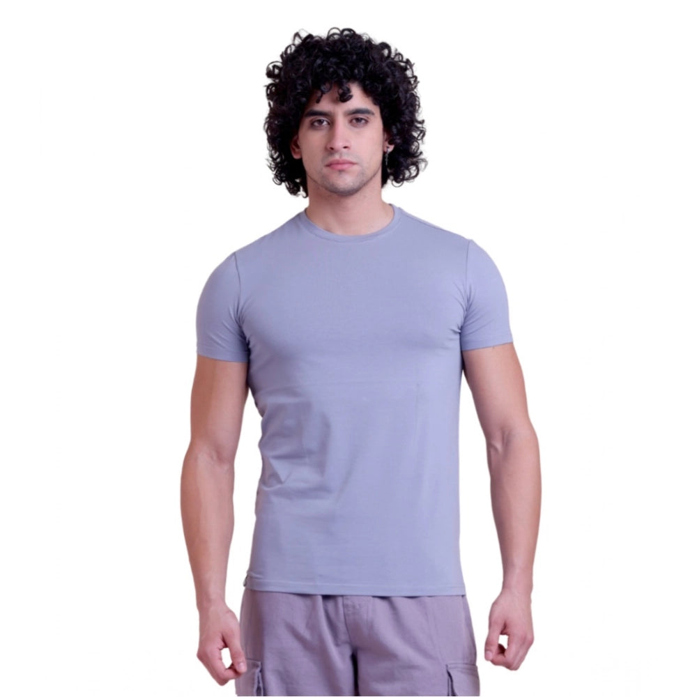 HamariDookan Men's Casual Cotton Solid Half Sleeve Round Neck T-Shirt (Purple)