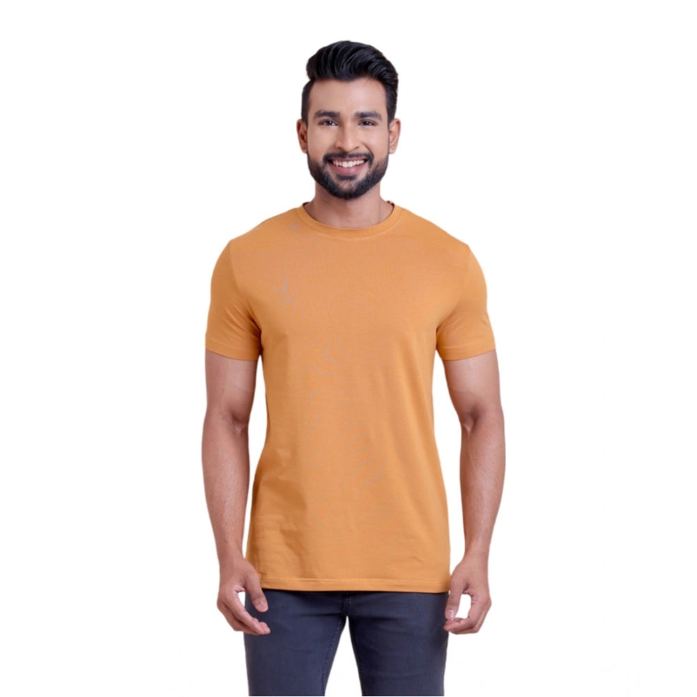 HamariDookan Men's Casual Cotton Solid Half Sleeve Round Neck T-Shirt (Brown)