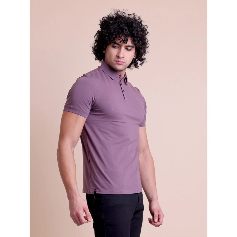 HamariDookan Men's Casual Cotton Solid Half Sleeve Polo Neck T-Shirt (Berry)