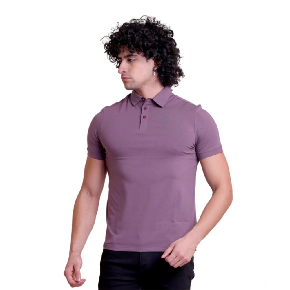 HamariDookan Men's Casual Cotton Solid Half Sleeve Polo Neck T-Shirt (Berry)