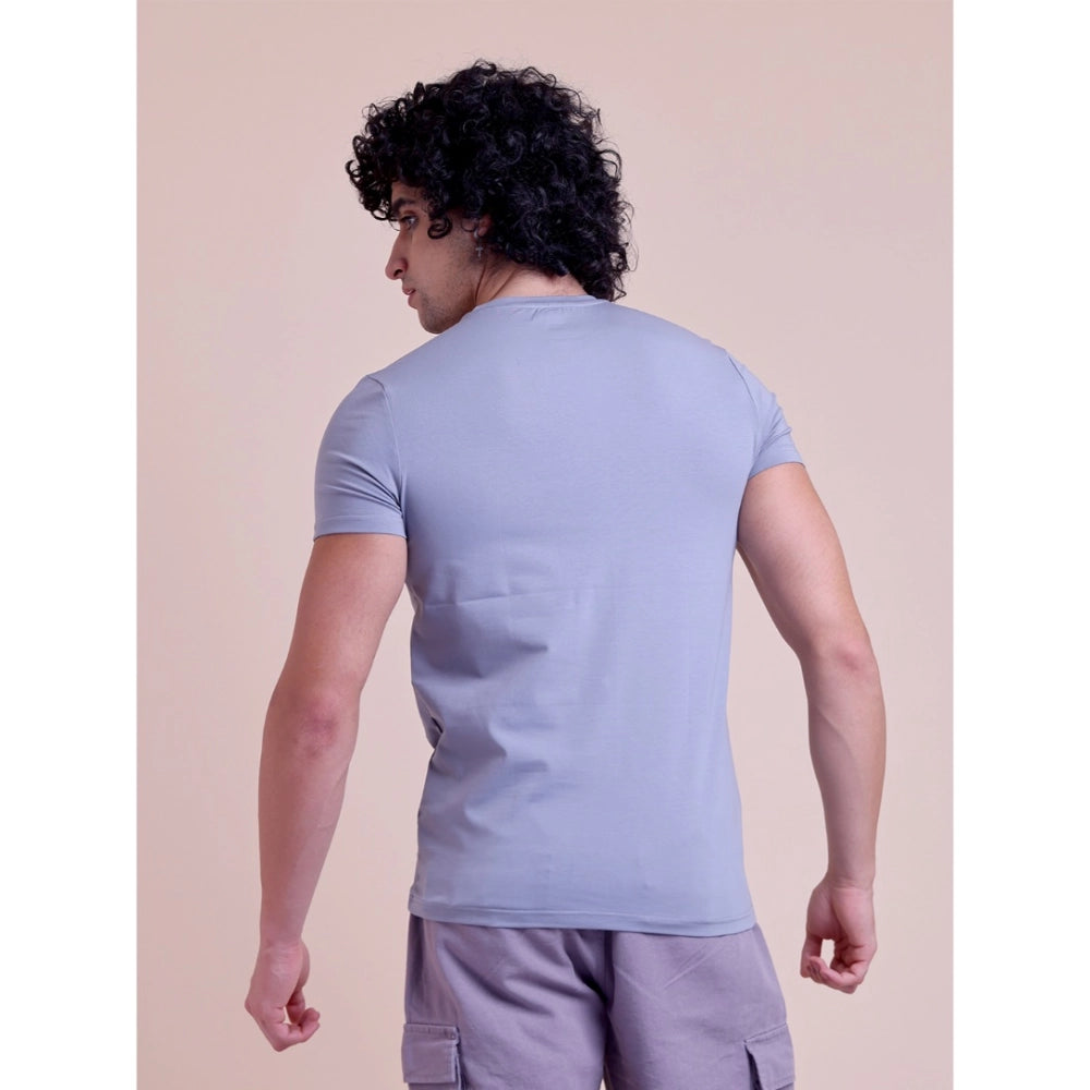 HamariDookan Men's Casual Cotton Solid Half Sleeve Round Neck T-Shirt (Purple)
