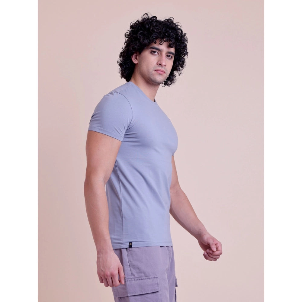 HamariDookan Men's Casual Cotton Solid Half Sleeve Round Neck T-Shirt (Purple)