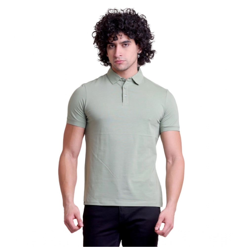 HamariDookan Men's Casual Cotton Solid Half Sleeve Polo Neck T-Shirt (Newsage)