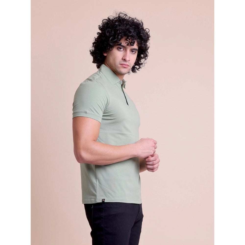 HamariDookan Men's Casual Cotton Solid Half Sleeve Polo Neck T-Shirt (Newsage)