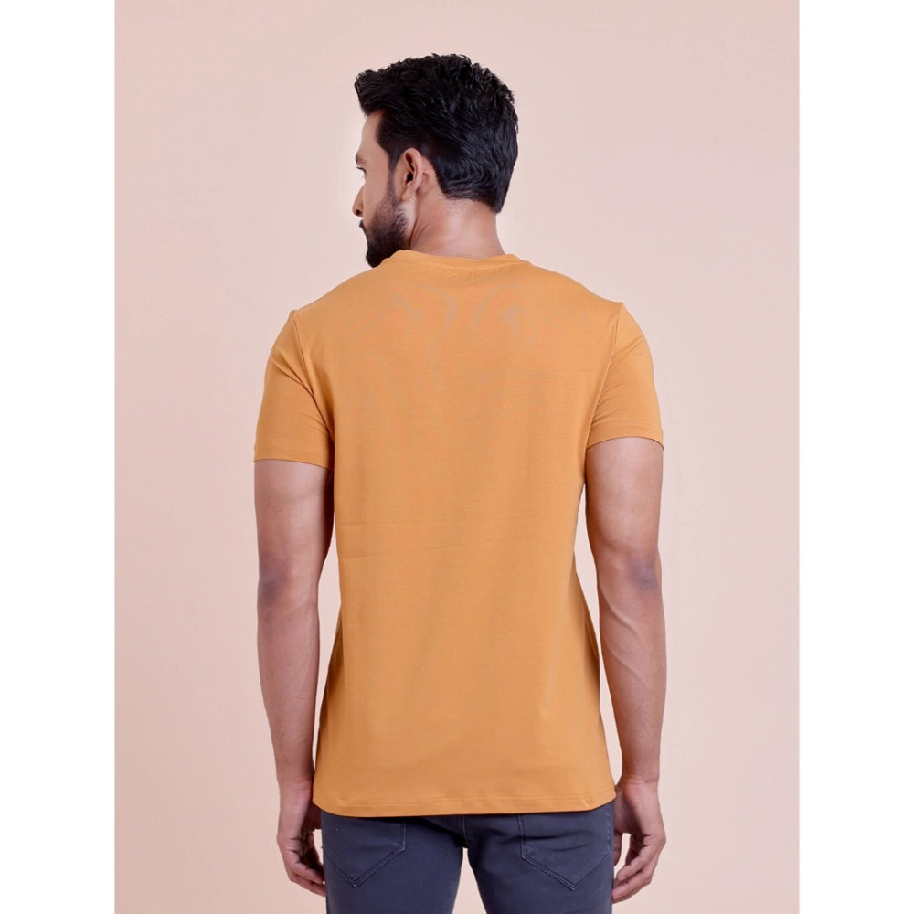 HamariDookan Men's Casual Cotton Solid Half Sleeve Round Neck T-Shirt (Brown)