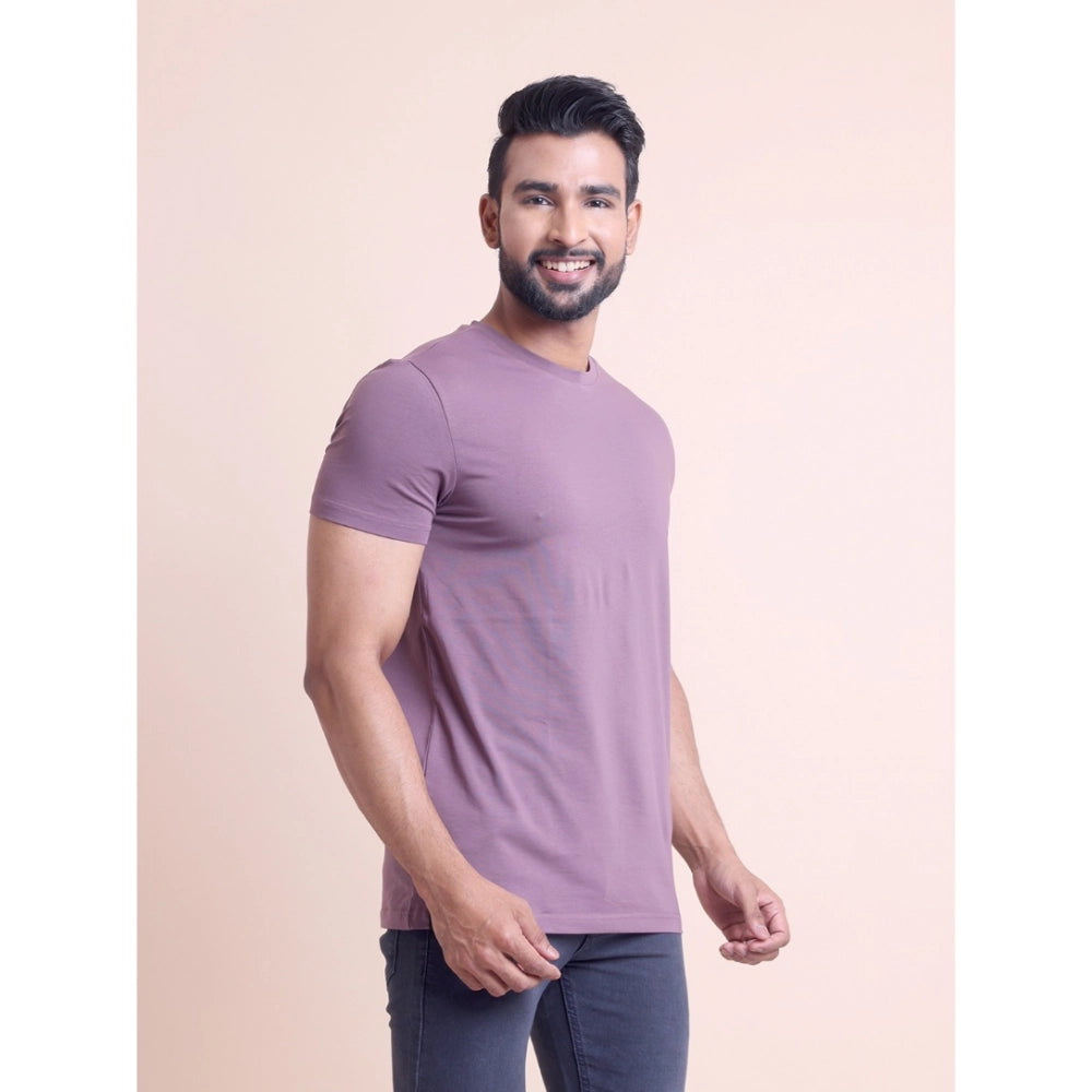 HamariDookan Men's Casual Cotton Solid Half Sleeve Round Neck T-Shirt (Berry)