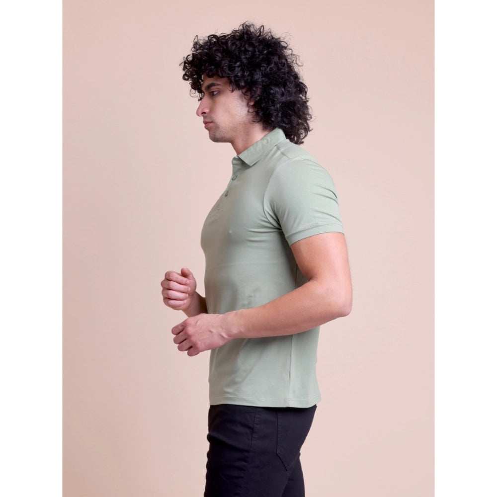 HamariDookan Men's Casual Cotton Solid Half Sleeve Polo Neck T-Shirt (Newsage)
