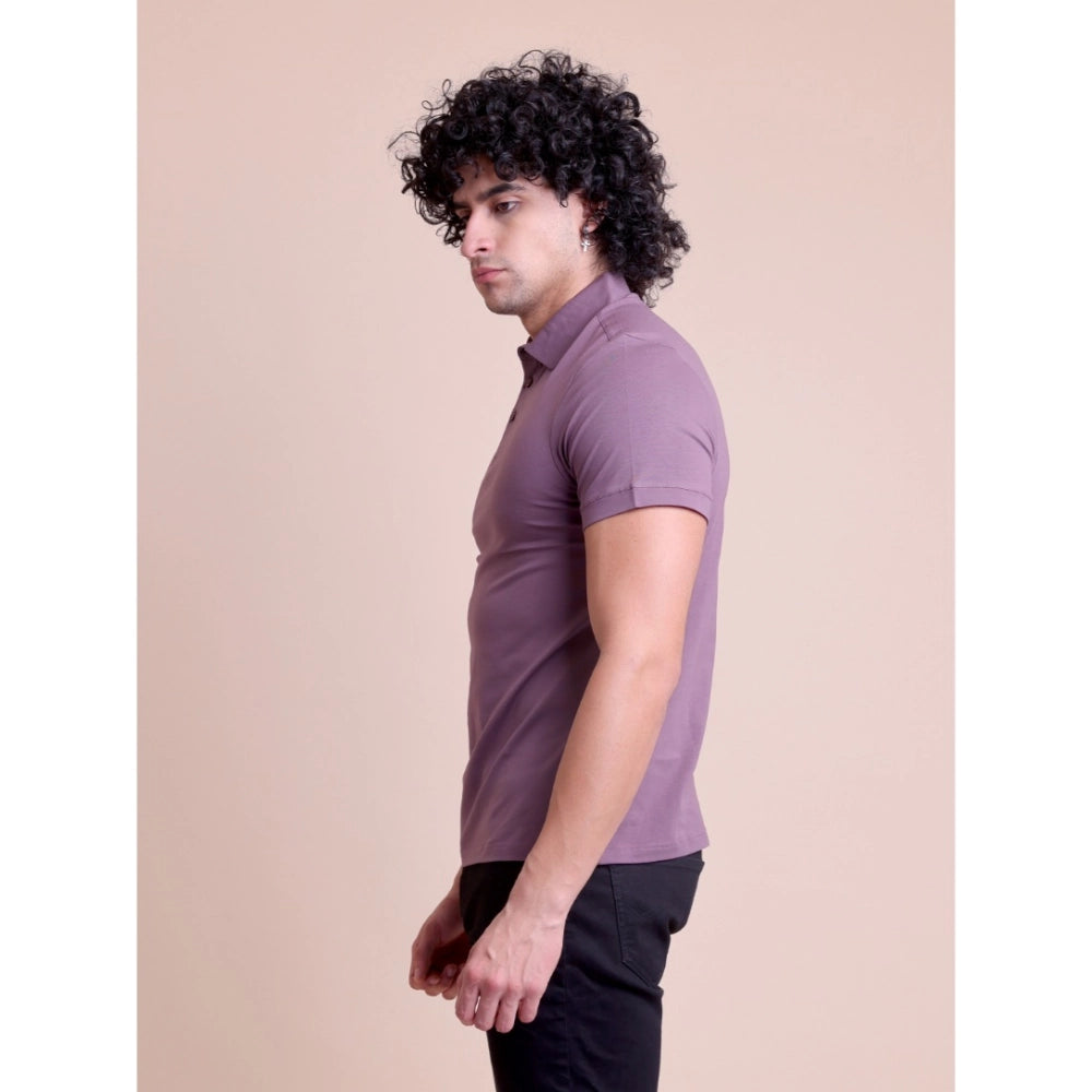 HamariDookan Men's Casual Cotton Solid Half Sleeve Polo Neck T-Shirt (Berry)