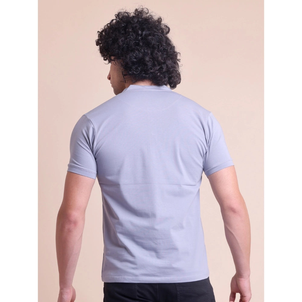 HamariDookan Men's Casual Cotton Solid Half Sleeve Mandarin Collar T-Shirt (Teegrey)