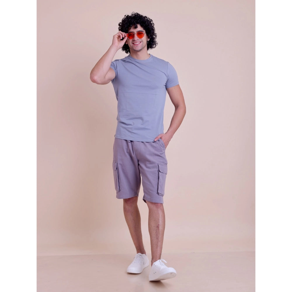 HamariDookan Men's Casual Cotton Solid Half Sleeve Round Neck T-Shirt (Purple)