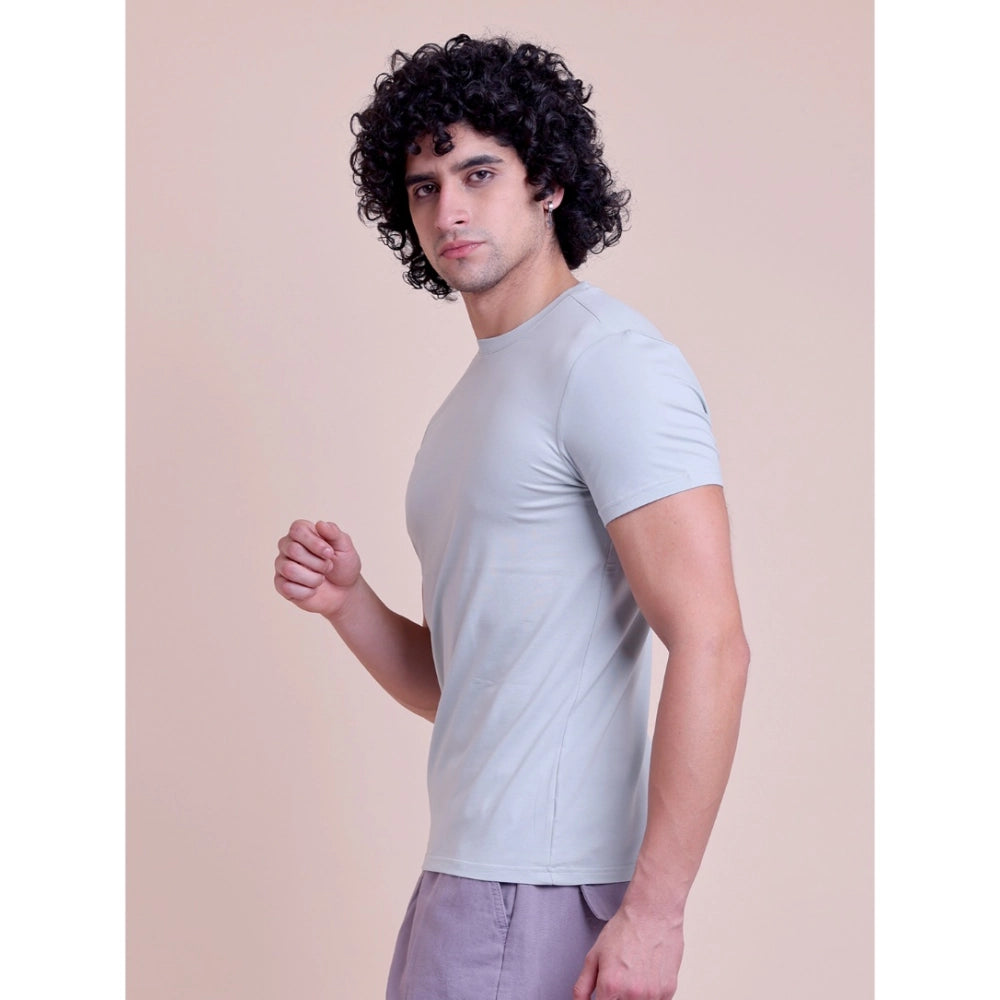 HamariDookan Men's Casual Cotton Solid Half Sleeve Round Neck T-Shirt (Grey)