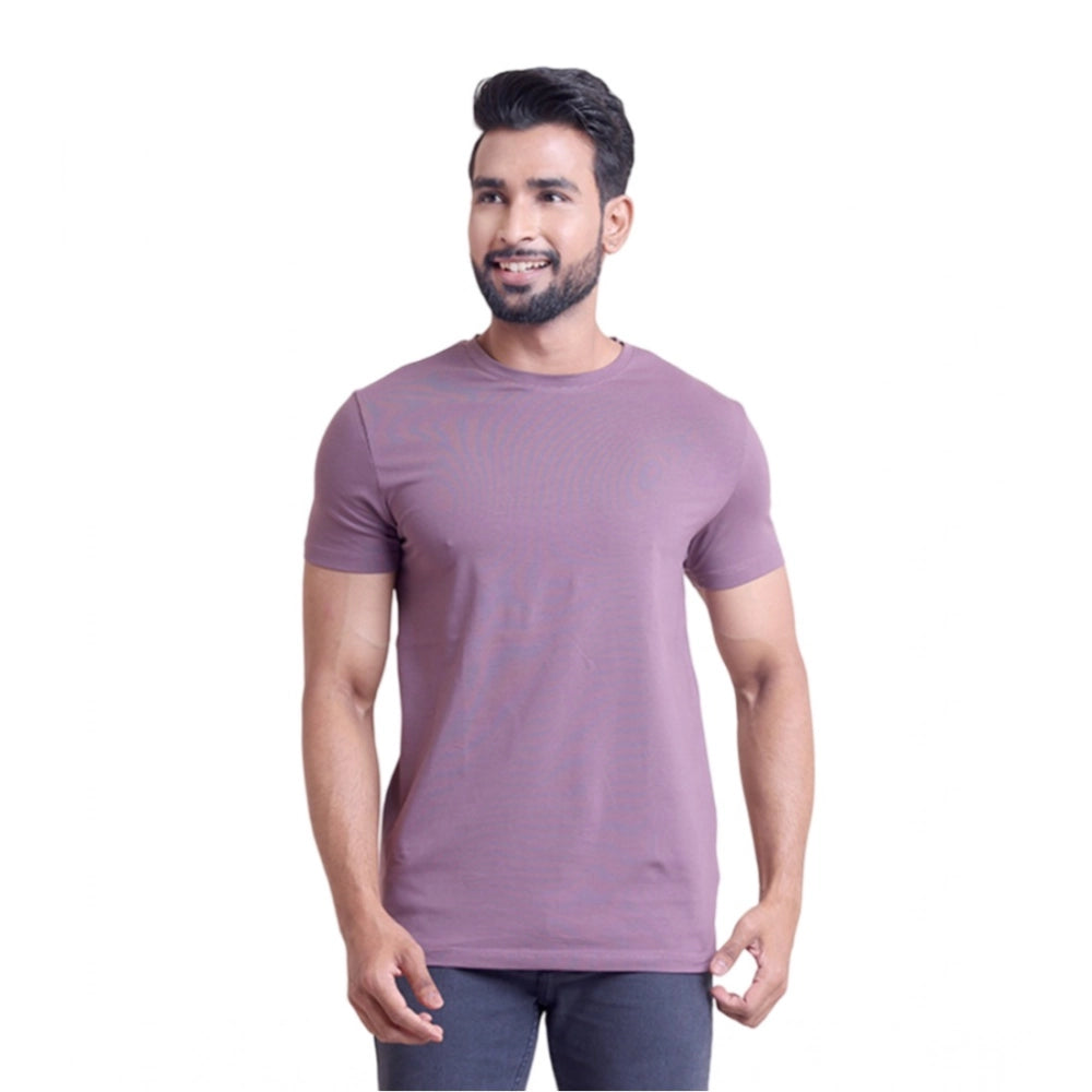 HamariDookan Men's Casual Cotton Solid Half Sleeve Round Neck T-Shirt (Berry)