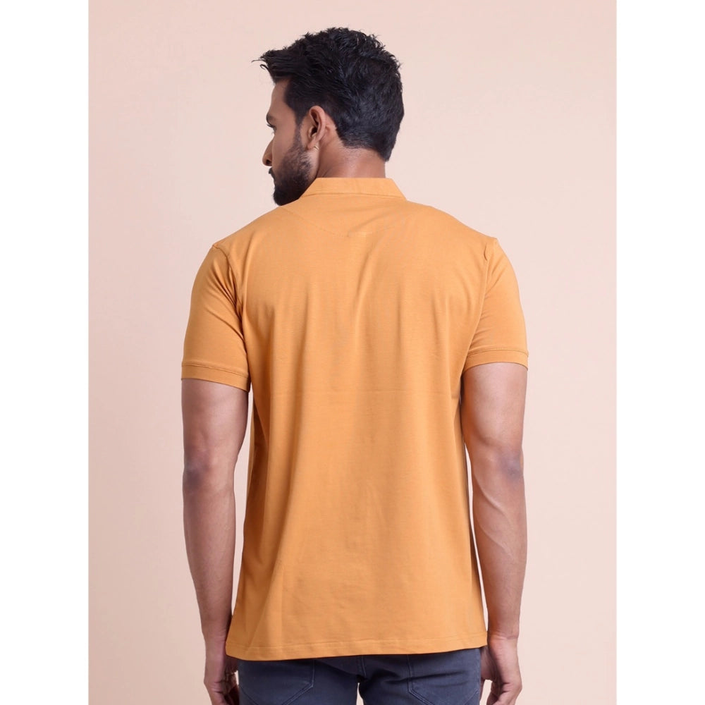 HamariDookan Men's Casual Cotton Solid Half Sleeve Mandarin Collar T-Shirt (Brown)