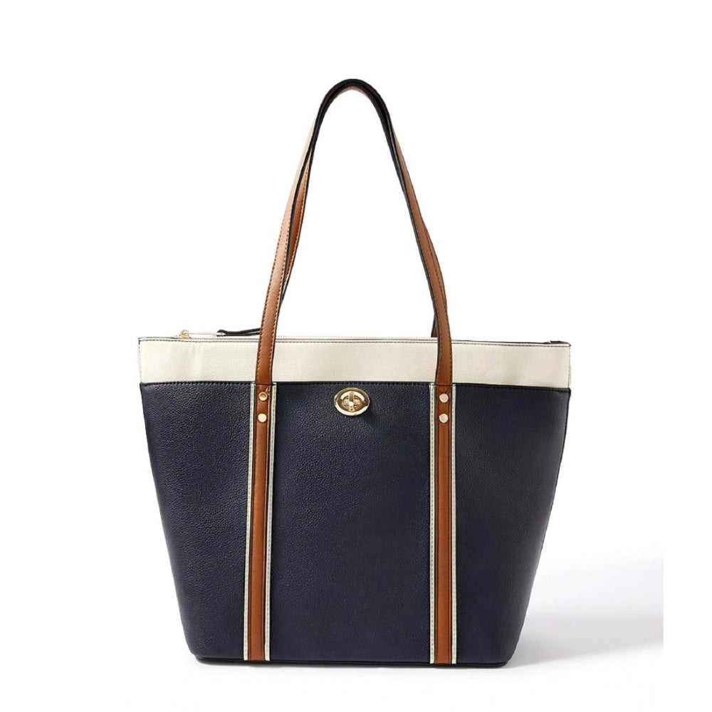 Women's Faux Leather Large Shoulder Zipper Handbag (Dark Blue)