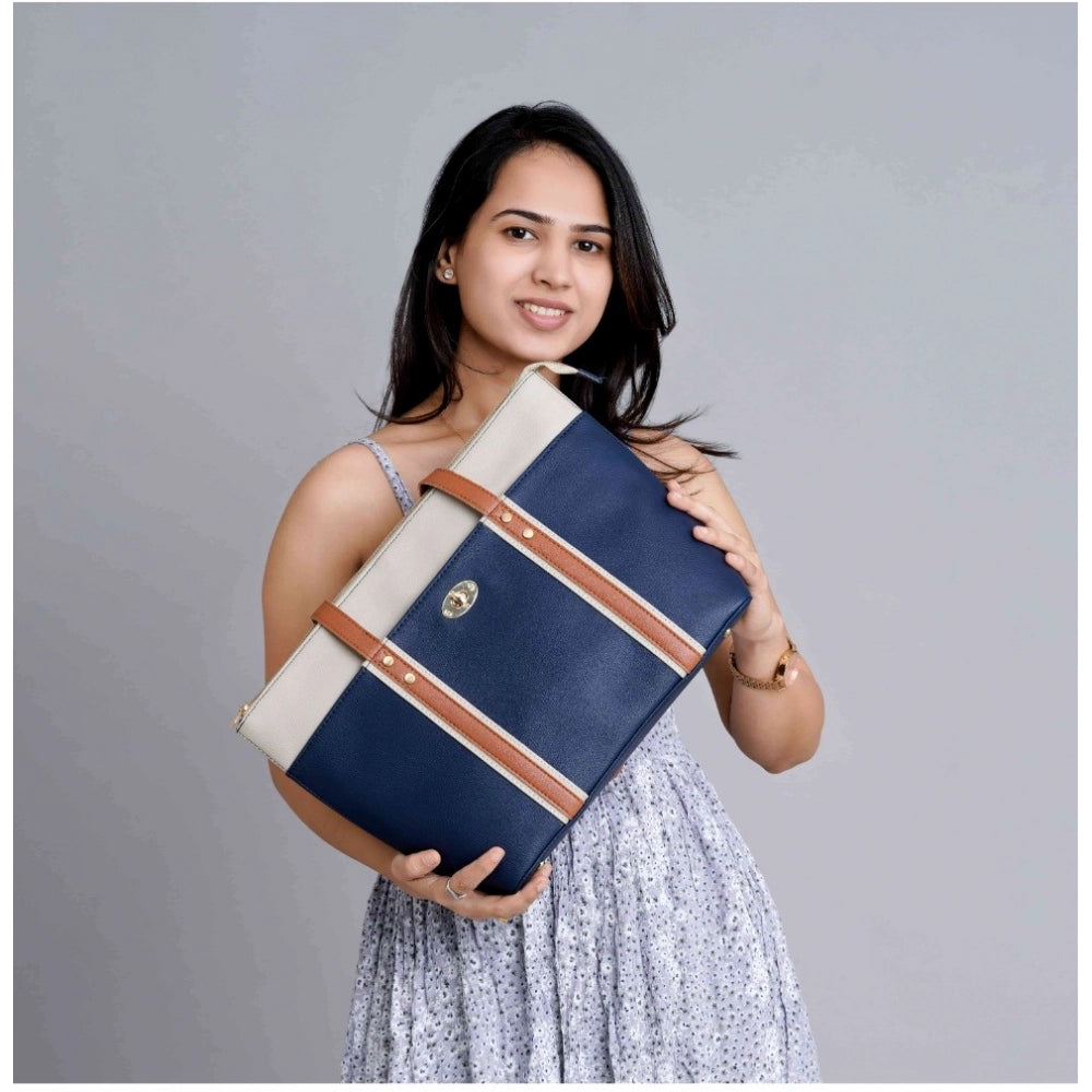 Women's Faux Leather Large Shoulder Zipper Handbag (Dark Blue)