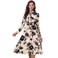 HD Women's Knitting Printed V-Neck Full Sleeve Dress (Cream)