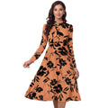 HD Women's Knitting Printed V-Neck Full Sleeve Dress (Orange)