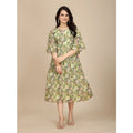 HD Women's Georgette Printed Round Neck Short Sleeve Dress (Green)