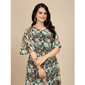 HD Women's Georgette Printed Round Neck Short Sleeve Dress (Black)