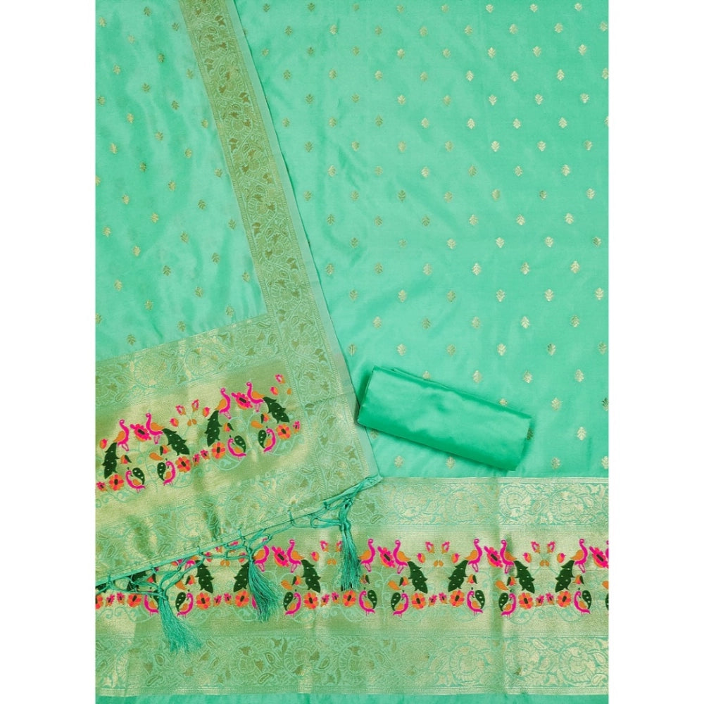 HD Women's Banarasi Silk Printed Unstitched Salwar Suit Material With Dupatta (Seagreen, 3Mtrs)