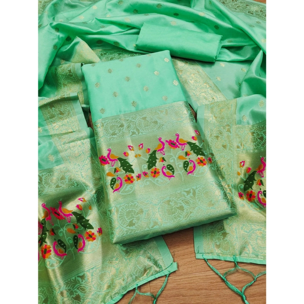 HD Women's Banarasi Silk Printed Unstitched Salwar Suit Material With Dupatta (Seagreen, 3Mtrs)