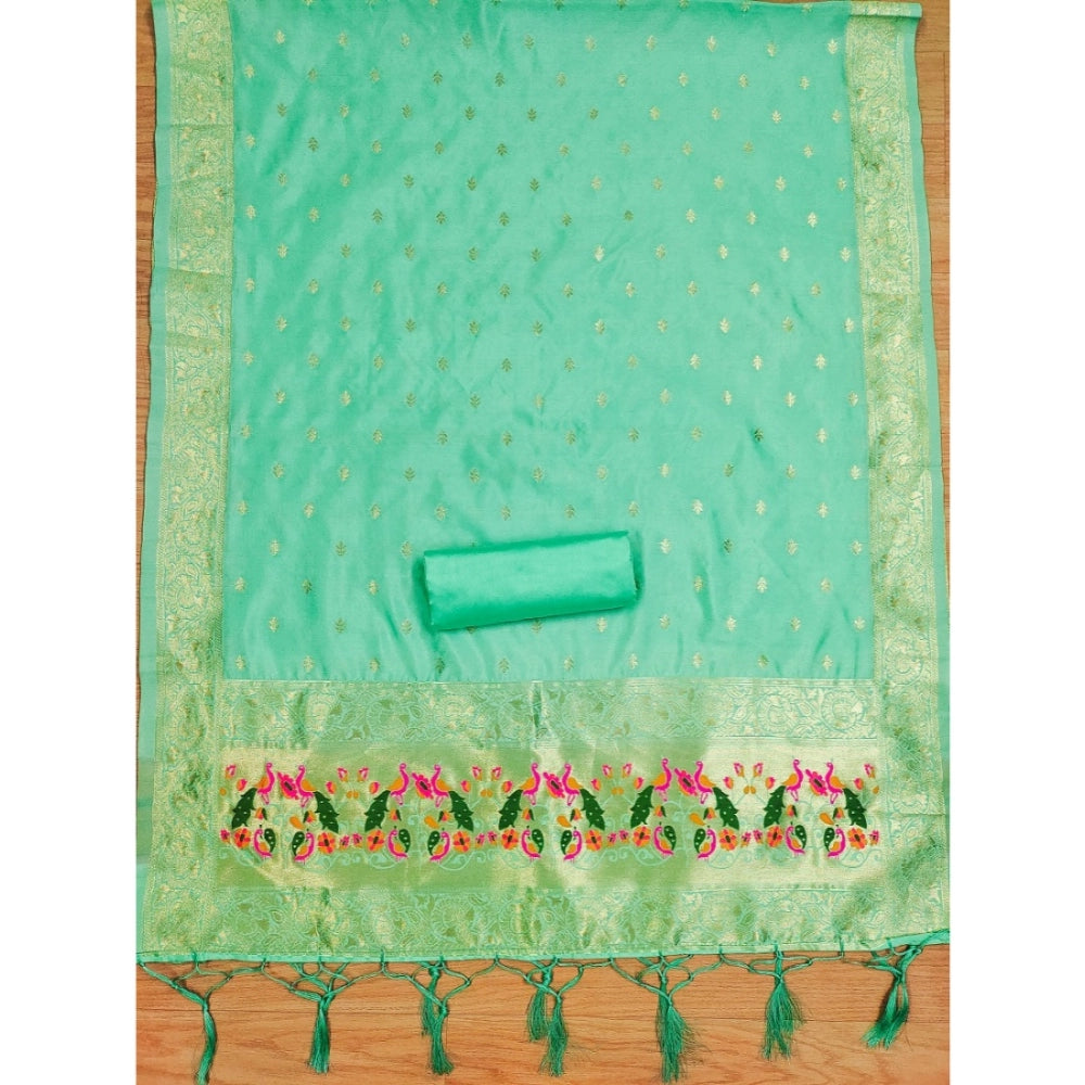 HD Women's Banarasi Silk Printed Unstitched Salwar Suit Material With Dupatta (Seagreen, 3Mtrs)
