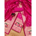 HD Women's Banarasi Silk Printed Unstitched Salwar Suit Material With Dupatta (Pink, 3Mtrs)