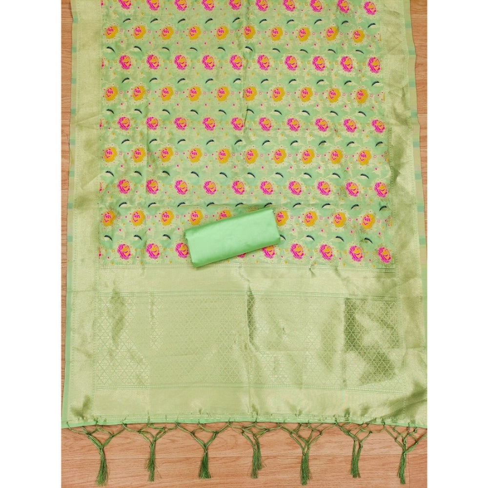 HD Women's Banarasi Silk Printed Unstitched Salwar Suit Material With Dupatta (Pista, 3Mtrs)