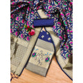 HD Women's Banarasi Silk Printed Unstitched Salwar Suit Material With Dupatta (Navy Blue, 3Mtrs)