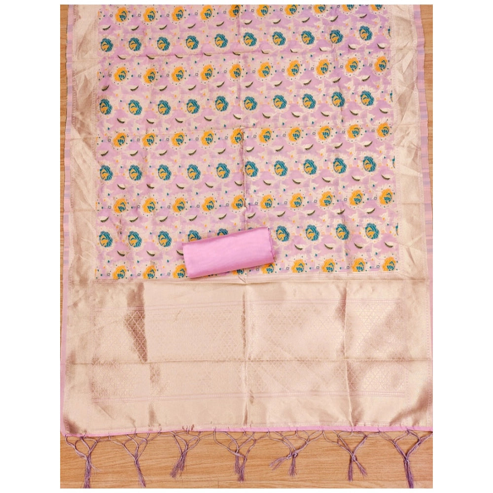 HD Women's Banarasi Silk Printed Unstitched Salwar Suit Material With Dupatta (Pink, 3Mtrs)