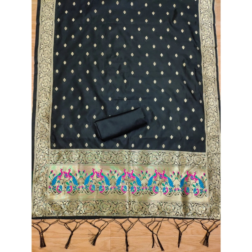 HD Women's Banarasi Silk Printed Unstitched Salwar Suit Material With Dupatta (Black, 3Mtrs)