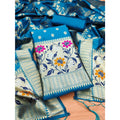 HD Women's Banarasi Silk Printed Unstitched Salwar Suit Material With Dupatta (Blue, 3Mtrs)