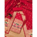 HD Women's Banarasi Silk Printed Unstitched Salwar Suit Material With Dupatta (Red, 3Mtrs)