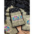 HD Women's Banarasi Silk Printed Unstitched Salwar Suit Material With Dupatta (Black, 3Mtrs)