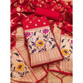 HD Women's Banarasi Silk Printed Unstitched Salwar Suit Material With Dupatta (Red, 3Mtrs)