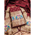 HD Women's Banarasi Silk Printed Unstitched Salwar Suit Material With Dupatta (Maroon, 3Mtrs)
