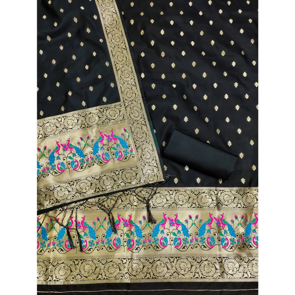 HD Women's Banarasi Silk Printed Unstitched Salwar Suit Material With Dupatta (Black, 3Mtrs)