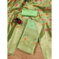 HD Women's Banarasi Silk Printed Unstitched Salwar Suit Material With Dupatta (Pista, 3Mtrs)