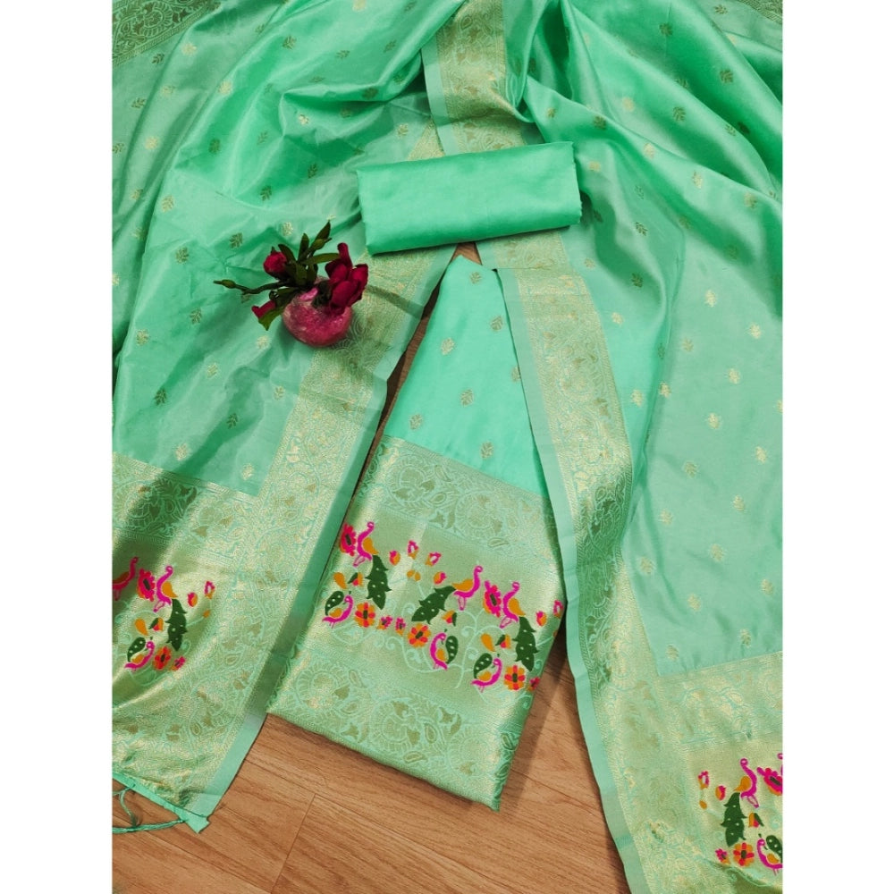 HD Women's Banarasi Silk Printed Unstitched Salwar Suit Material With Dupatta (Seagreen, 3Mtrs)