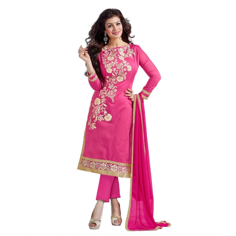 HD Women's Chanderi Unstitched Salwar Suit-Material With Dupatta (Pink,2 Mtrs)