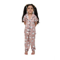 HamariDookan Girl's Silk Bleand Printed Short Sleeve Night Suit Set (Brown)