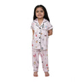 HamariDookan Girl's Silk Bleand Printed Short Sleeve Night Suit Set (Creem)