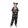 HamariDookan Girl's Silk Bleand Printed Short Sleeve Night Suit Set (Black)