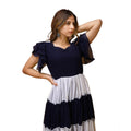 HD Women's Georgette Solid Half Sleeve Gown (Blue-White)