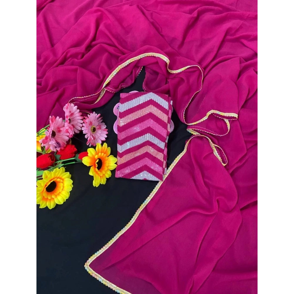 Women's Fox Georgette  Solid Saree With Unstitched Blouse 5.5Mtr (Pink)